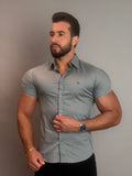 Camisa Social Masculina VL com Botão Manga Curta - Cinza