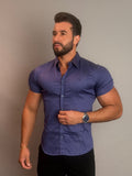 Camisa Social Masculina VL com Botão Manga Curta - Roxo