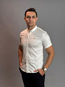 Camisa Social Masculina Gola Padre com Botão - Branca