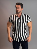 Camisa Social Masculina com Botão Manga Curta - Listrada