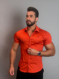 Camisa Social Masculina com Botão Manga Curta - Laranja